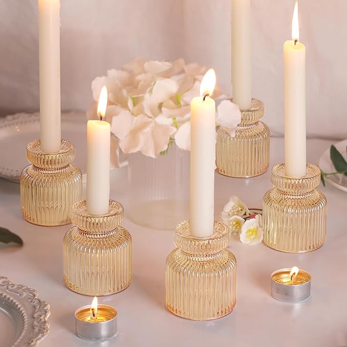 DARJEN 6 Pcs Gold Candlestick Holders - Glass Taper Candle Holders Tealight Votive Candle Holders for Table Centerpieces, Wedding, Dinner Party, Home, Gifts (Pack of 2)