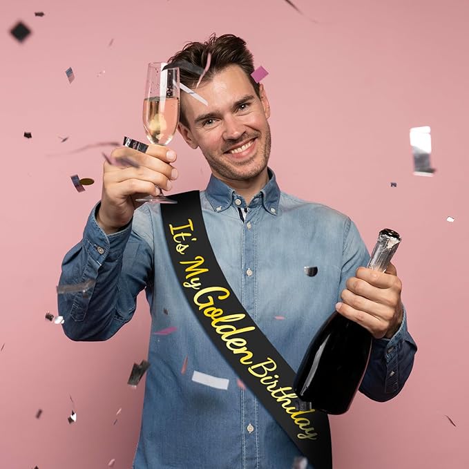 It's My Golden Birthday Sash with Gold Foil, Black Happy Birthday Sash for Teens, Women and Men, Bday Girl Sashes, Bday Boy Sashes, Golden Party Decorations Supplies Gifts Ideas