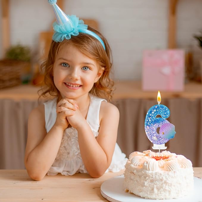 Blue and Purple Birthday Candles, 6th Birthday Cake Decoration, Cupcake Candles，Suitable for Mermaid Theme Party Cake Decoration (6)