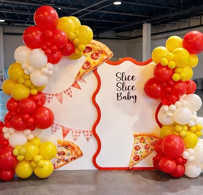 Pizza Party Balloon Arch Garland Kit for Pizza theme Birthday Slice Baby Shower Special Delivery Bridal Shower Girls Night Bachelorette Party Decoration (Cheese Yellow Red)
