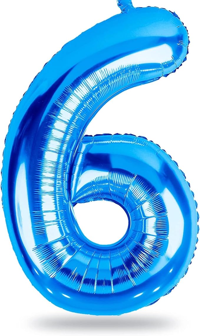 40 Inch Blue Large Numbers Balloons 0-9, Self Inflating Foil Number 6 Helium Balloons for 6th Boys, Big Digit 6 Balloons for Men 16th 60th Birthday Party Anniversary Graduation Supplies Decorations