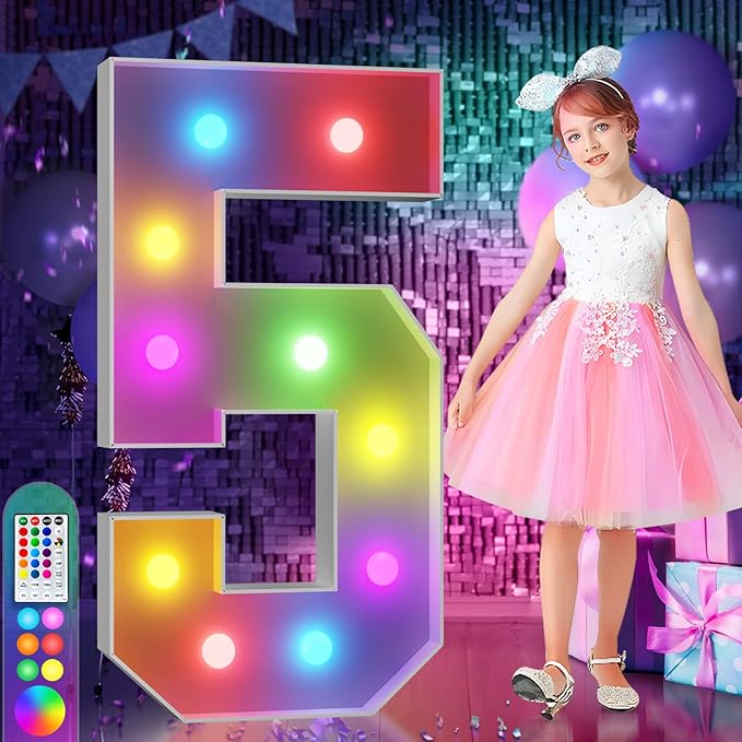 imprsv 4FT Colorful Marquee Numbers,18 Colors with Remote, Light Up Numbers 5 for 15th 50th Birthday Decorations Anniversary Party Decor, Pre-Cut Foam Board Kit, Mosaic Sign for Balloon