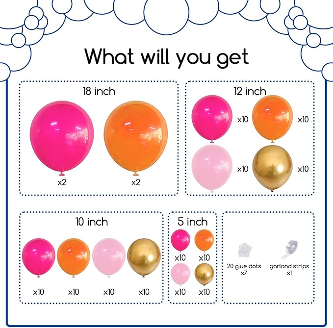 COKAOBE Pink Orange Balloon Garland Arch Kit, 124pcs Hot Pink Orange Chrome Metallic Gold Latex Balloons for Birthday Wedding Baby Shower Tropical Party Supplies Summer Party Decorations