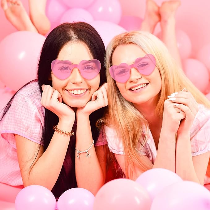 28 Pack Heart Shaped Sunglasses for Women Rimless Heart Glasses Bulk Mardi Gras Candy Color Sunglasses for Party