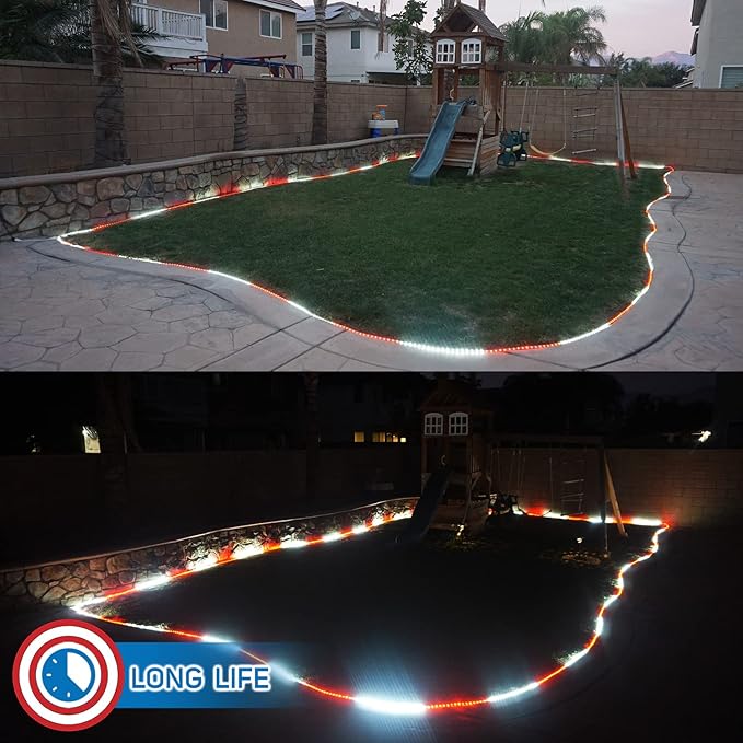 Russell Decor 30ft Red White LED Rope Lights with Patriotic Lights with 4-Level Dimmable Controller Outdoor Decorative Lighting for Christmas or Canada Theme Colors Decor