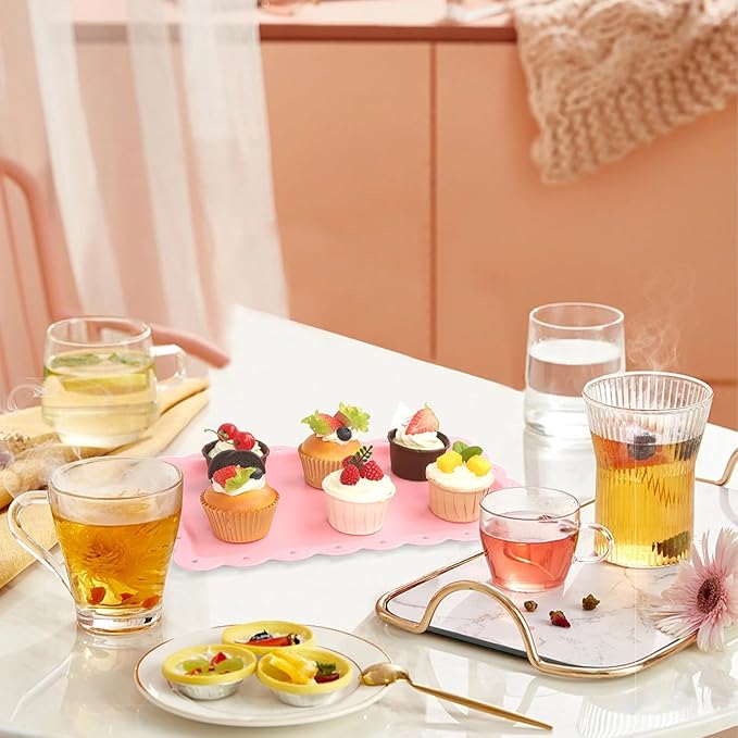 Plastic Serving Trays,24 Pack Rectangle Serving Platters Decorative Serving Trays Dessert Table Trays,15"x10" Rectangle Platters, Decorative Dessert Table Trays, Cake, Cookie Catering Tray (Pink)