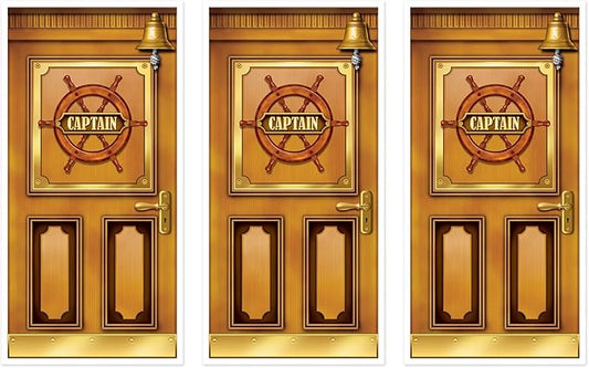 Beistle Plastic Cruise Ship Captain Door Covers, 5' x 30", Set of 3 - Nautical or Pirate Party Supplies, Themed Birthday Festivities, High Seas World Traveler Wall Decoration