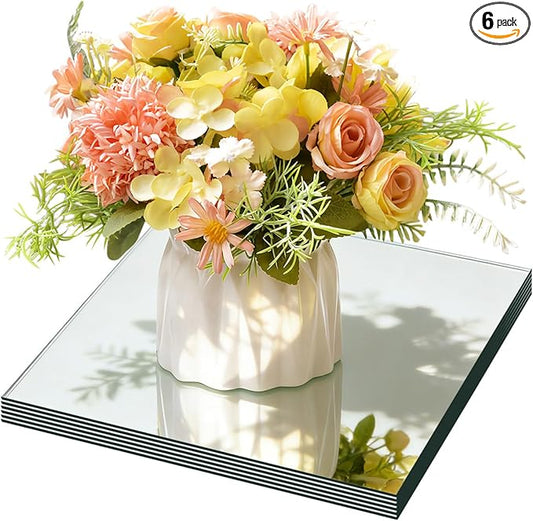 6Pack Square Mirrors for Centerpieces for Tables, 8" Acrylic Mirror Tray Candle Plates for Centerpieces, for Table Wedding, Birthday, Anniversary Party, New Year, Wall Decor, Crafts