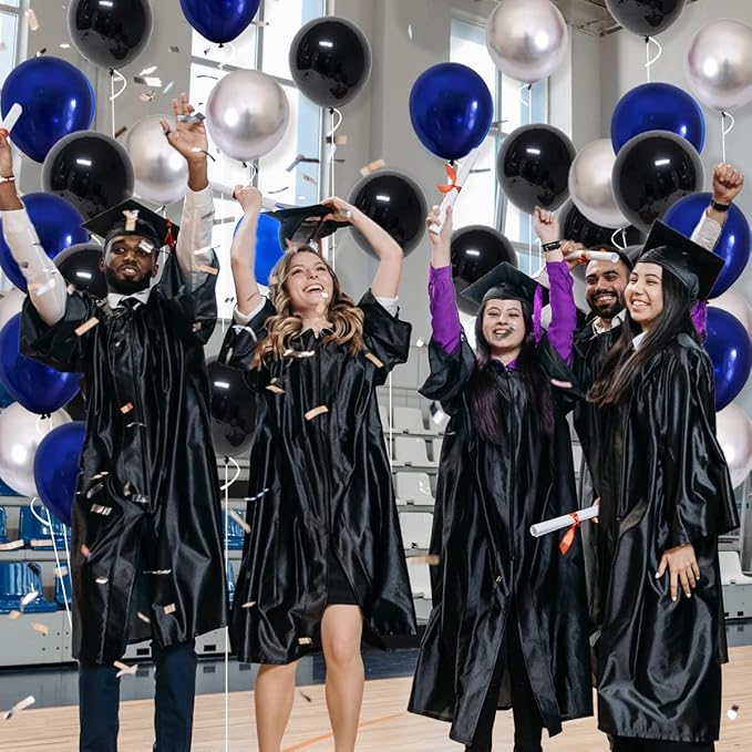 Dark Blue, Navy Blue Black Silver Balloon Garland Kit - Dark Royal Blue Black Balloons Metallic Silver Balloons for Men 30th 40th 50th Birthday Video Game Graduation Retirement Party Decorations
