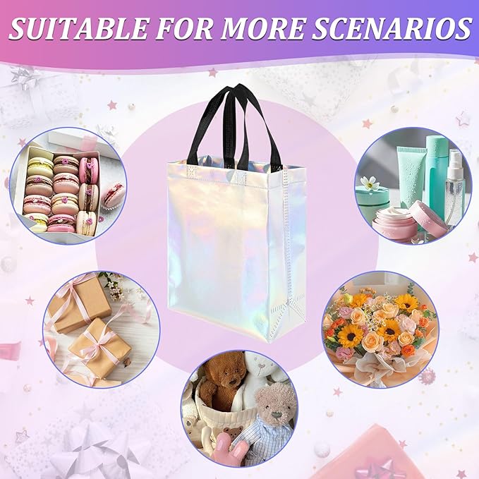 60Pcs Bulk Iridescent Glossy Gift Bags Medium Size, 8x4x10 Inch Holographic Reusable Gift Bags with Handles,Non-woven Gift Bags Bulk,Mix Color (20x Rose Gold,20x Golden Yellow,20x Iridescent Bags ) for Birthday, Wedding, Bachelorette, Party Favors, Hol...