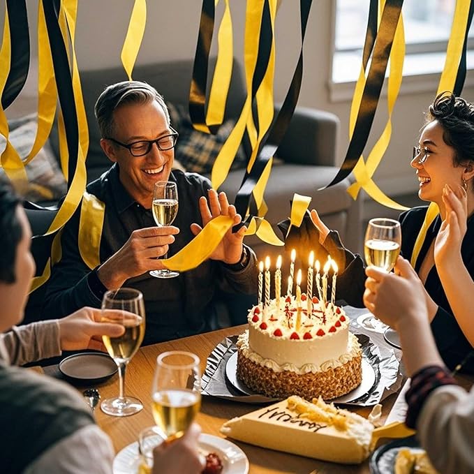 Yellow and Black Crepe Paper 6 Pcs Streamers for Party Decorations, Birthday Wedding DIY Crafts, Gift Wrapping Supplies
