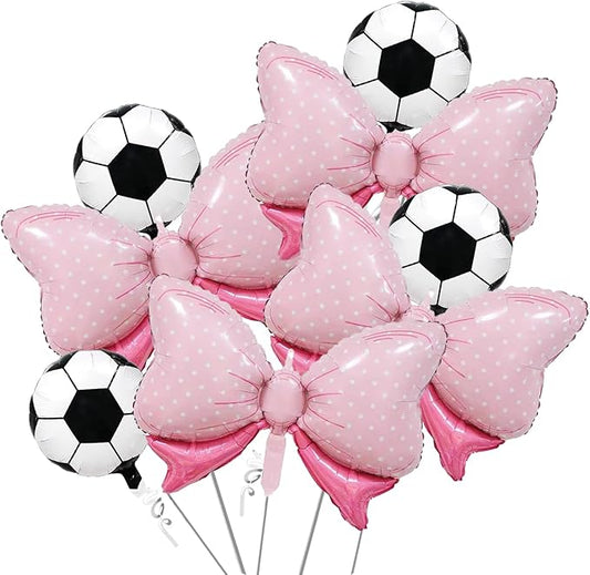 8PCS Helium Foil Soccer Gender Reveal Balloon, Goals or Bows Gender Reveal Decorations, Soccer Baby Shower Decorations