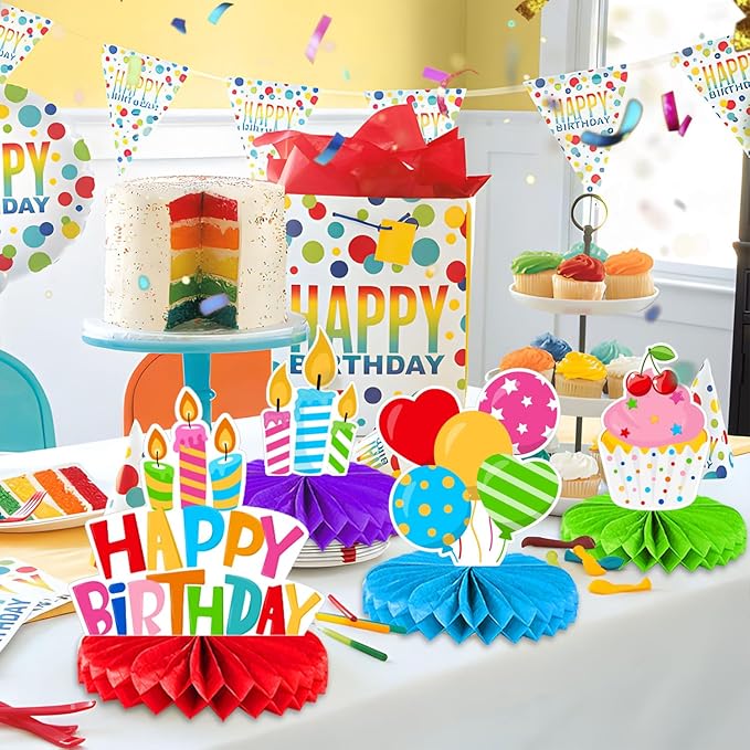 Kids Birthday Party Honeycomb Centerpiece Decorations Kit, Happy Birthday Table Decor for Boys Girls Party Supplies