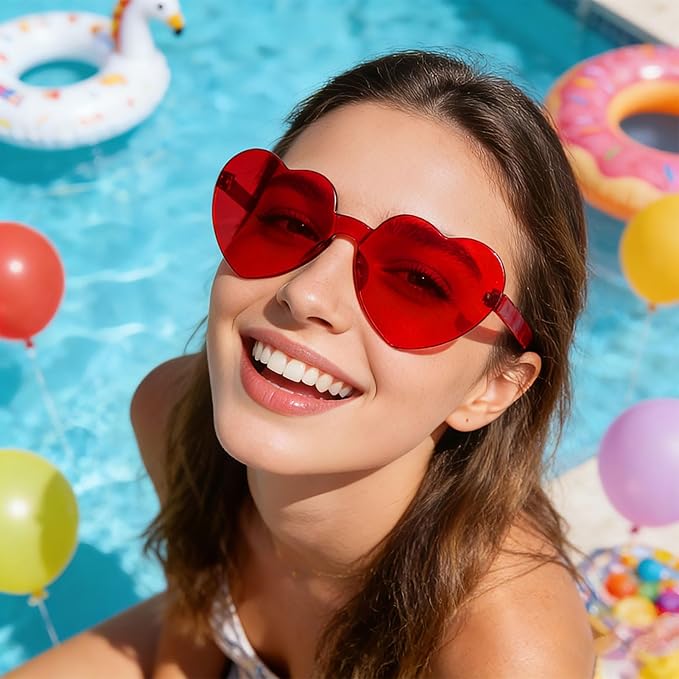 14/42 Pack Heart Sunglasses for Women, Fun Cute Rimless Transparent Candy Color Heart Glasses Party Favors