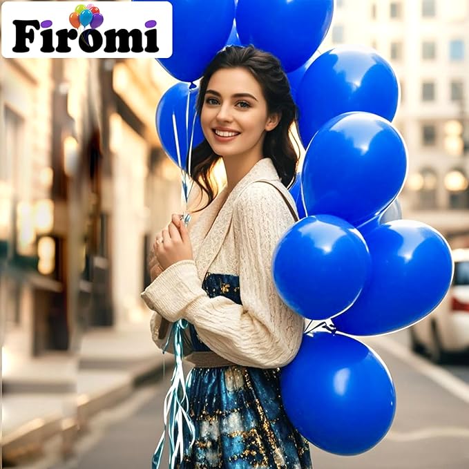 Firomi Royal Blue Balloons 12-inch 100 Pack Big Helium Shiny Round Blue Thicken Latex Balloon for Wedding Birthday Blue Theme Party Balloons (with 3 Ribbons)