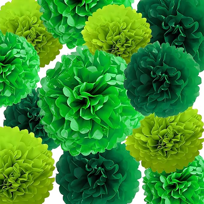 Green Tissue Paper Pom Poms 12Pcs- Hanging Paper Flowers for Wedding Birthday Graduations Christmas and Special Occasions(8 &10 & 12 inch)
