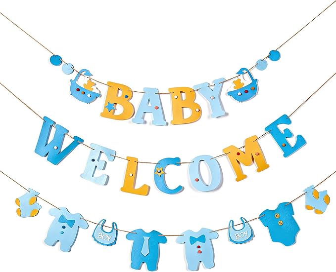 Paper Jazz Boy Baby Shower Decorations Welcome Home Baby Boy Banner Oh Baby Sign for Backdrop，Its A Boy Decorations Blue Jean And Neutral Home Decor For Party