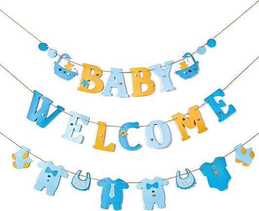 Paper Jazz Boy Baby Shower Decorations Welcome Home Baby Boy Banner Oh Baby Sign for Backdrop，Its A Boy Decorations Blue Jean And Neutral Home Decor For Party