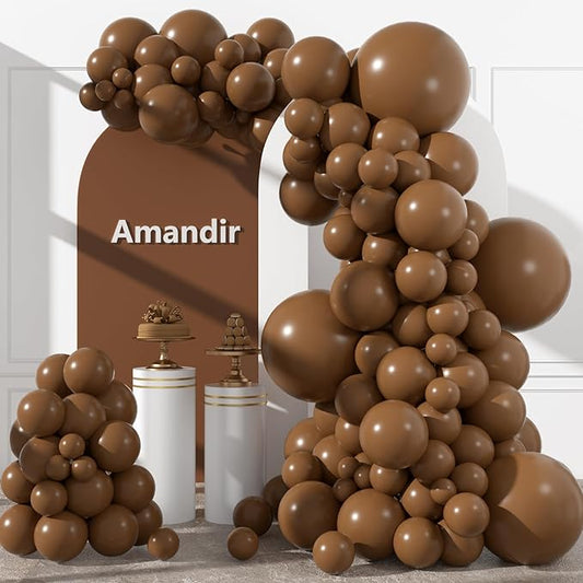 Amandir 153pcs Brown Balloons Arch Garland Kit Different Sizes 18 12 10 5 Inch Boho Neutral Coffee Light Dark Brown Latex Balloon for Birthday Bear Wedding Anniversary Party Decorations