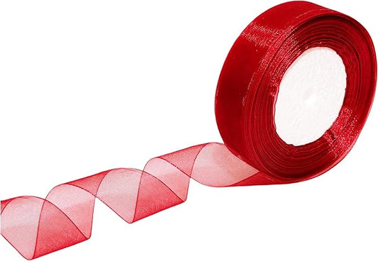 1 Inch 50 Yards Sheer Organza Ribbon Chiffon Ribbon for Gift Wrapping Wedding Bouquet Crafts (Red)
