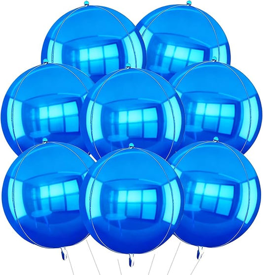TONIFUL 8Pcs Large Blue 4D Giant Round Foil Balloon 22inch Big Mirror Metallic Mylar Sephere Balloons for Christmas New Year Birthday Party Graduation Wedding Baby Shower Decoration Supplies