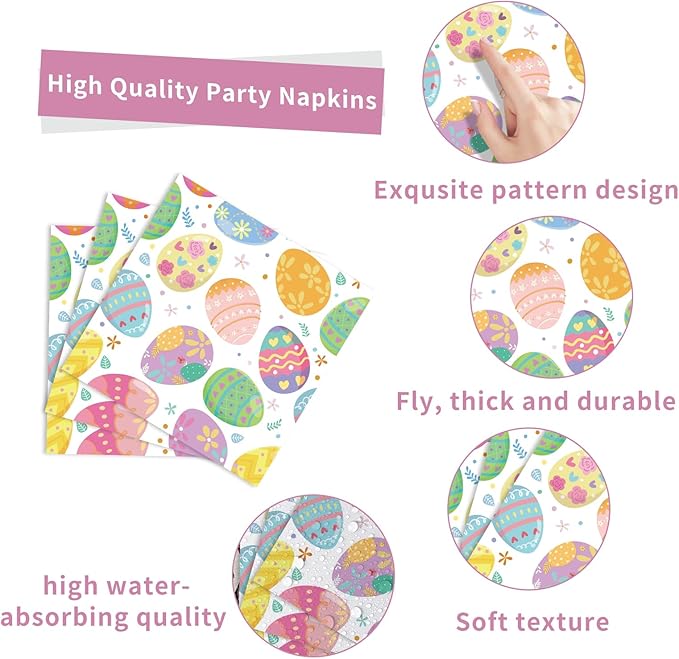 96 Pcs Easter Party Supplies Easter Plates and Napkins Set Colorful Eggs Birthday Party Decorations Tableware for Kids Bunny Spring Birthday Decorations, Serve 24