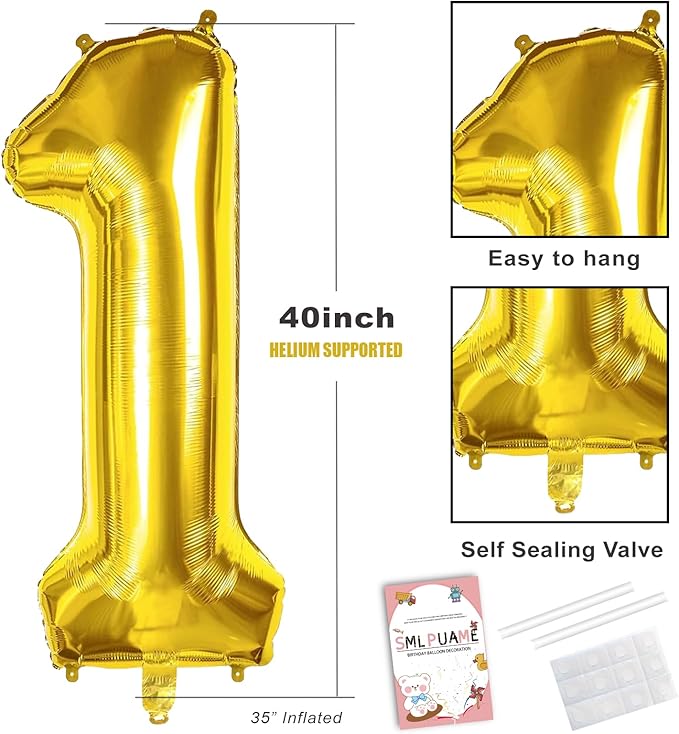 40 inch Number Balloon 0-9 Gold Large Number 18 Balloons,Digital Balloons for Birthday Party Celebration Decorations Supplies, Helium Foil Number Balloons for Wedding Anniversary