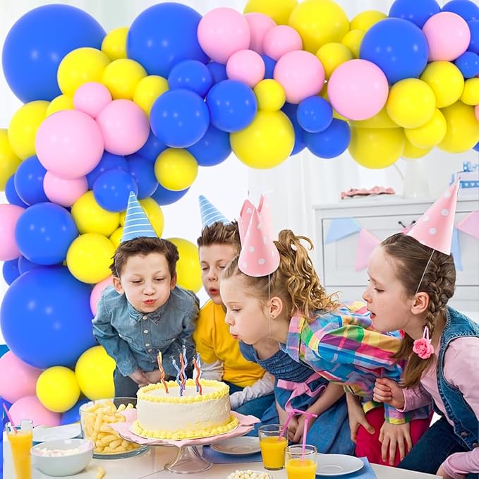 Royal Blue Yellow Pink Balloon Garland Arch Kit - 122PCS Pink Yellow Balloons Blue Balloons Garland for Birthday Wedding Baby Shower Graduation Anniversary Party Decorations