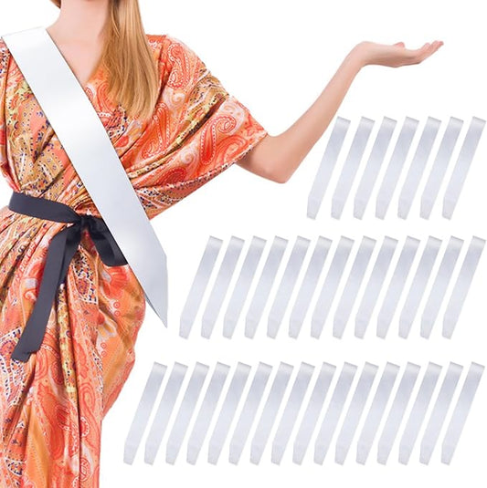 36 Pcs Blank Satin Sash Party Favors - White Plain Sashes for Bridal Shower, Birthday, Wedding, Graduation, DIY, Beauty Pageant, Hen Party, Homecoming - Make Your Own Sash Decorations