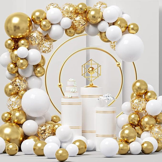White and Gold Balloon Garland Kit, 124Pcs Arch Kit with Confetti White and Gold Balloons, Bright Durable Latex Balloons for Birthday, Anniversary, Wedding, Bridal Shower, Engagement, Party Decoration