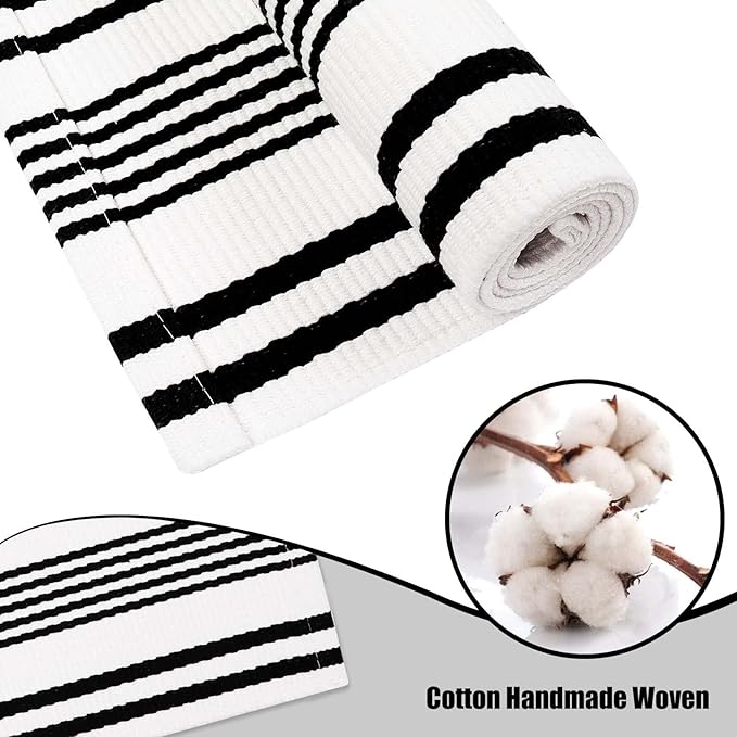 OJIA Front Door Rugs 27.5x43 Inches, Black and White Striped Outdoor Rugs Porch Rug Machine Washable Cotton Woven Entryway Rug Front Door Mats for Porch/Farmhouse/Kitchen/Home Outside Entrance Decor