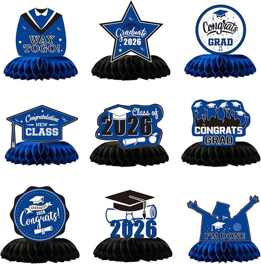 Graduation Decorations 2026 Blue Centerpieces for Tables 9 Pcs, Class of 2026 Graduation Party Decorations Table Toppers, Grad Centerpieces for Tables 2026, Congrats Grad Decor for High School College