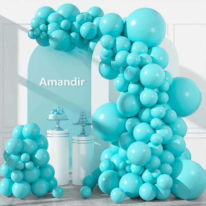 Amandir 153pcs Teal Balloons Arch Garland Kit Different Sizes 18 12 10 5 Inch Turquoise Dark Teal Blue Aqua Latex Balloon for Birthday Wedding Gender Reveal Engagements Mermaid Pool Party Decorations