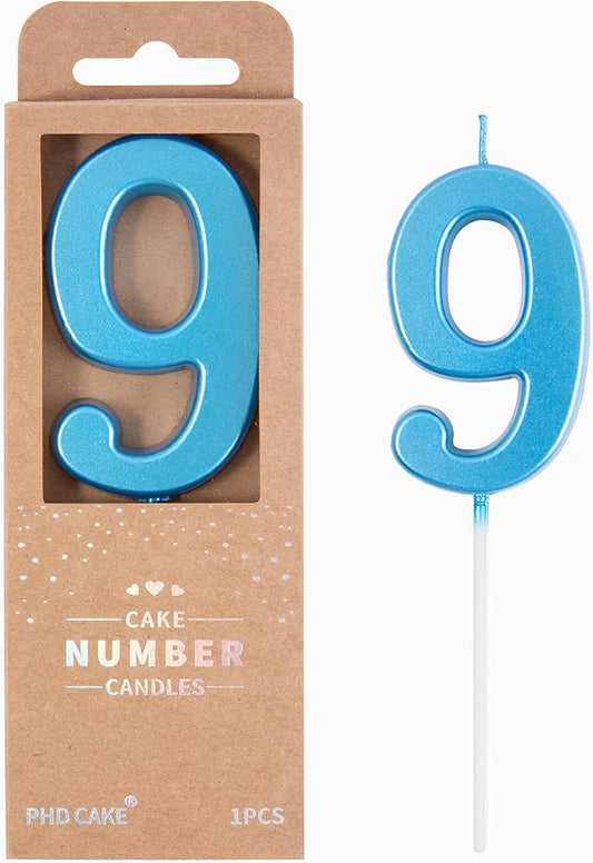 PHD CAKE 2.76 Inch Modern Blue 9 Number Birthday Candles, Blue Number Candles, Cake Number Candles, Party Celebration