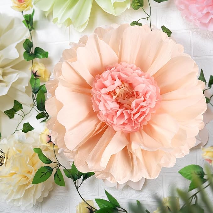 SUNBEAUTY 4 PCS 20" Sage Green Giant Paper Flowers Large Crepe Paper Tissue Flowers Artificial Decorations for Spring Summer Flower Wall Backdrop Birthday Party Wedding Baby Shower Bridal Easter Decor
