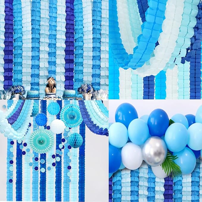 10PCS Four Leaf Clover Paper Flowers Garland Decorations Four Leaf Clover Paper Banner Tissue Paper Streamers Reusable Hanging Garland for Birthday Wedding Party Backdrop Home Decor(Blue kit)