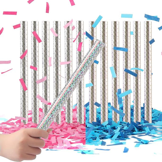 BATTIFE 6Pink+6Blue Gender Reveal Confetti Sticks, Confetti Shoot Poppers, Tissue Paper Flick Flutter Wands for Baby Born Girl of Boy Party, 14inch
