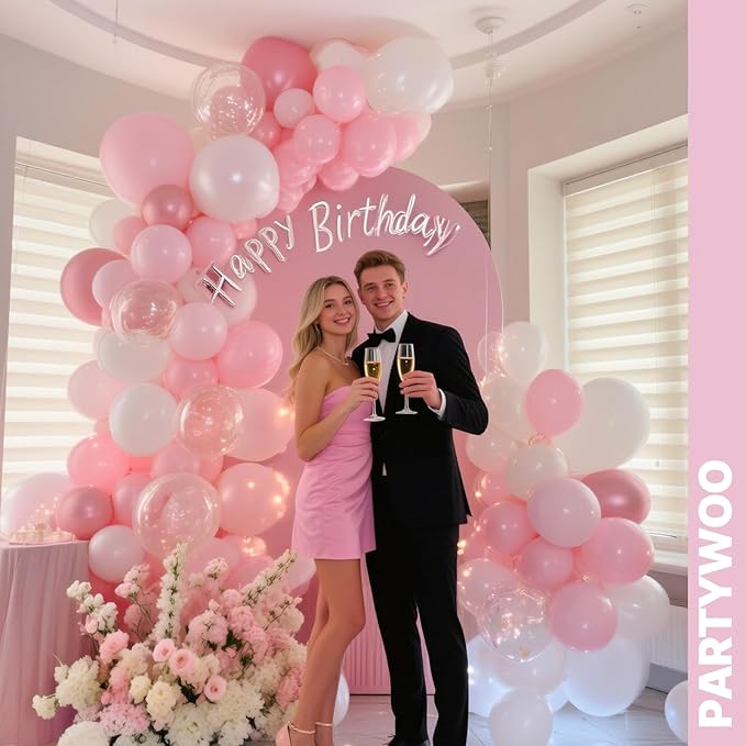 PartyWoo Pink and White Balloons 66pcs 12 Inch Light Pastel Baby Metallic Pearl Pink Matte White Confetti Balloons for Gender Reveal Wedding Bridal Girl Baby Shower Princess Birthday Party Decorations