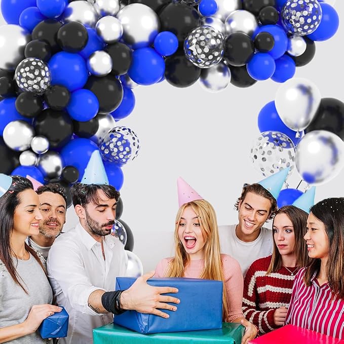 Royal Blue, Black, Metallic Silver Balloons Set - 122PCS Royal Blue and Black Balloons Arch Garland for Video Gaming Boy Birthday Men 30th 40th 50th Birthday Retirement Graduation Party Decorations