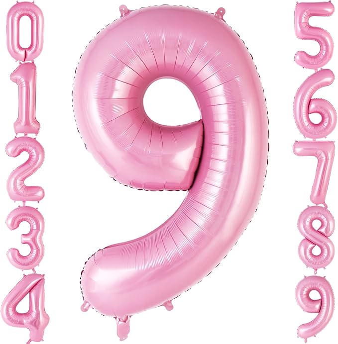 Pink Number 9 Balloon 40 Inch, Big Large Foil Helium Number Balloons, Jumbo Giant Mylar Number 9 Balloons for 9 Year Old Birthday Party Decorations Supplies Anniversary Celebration