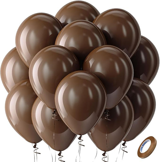Bezente Brown Balloons Latex Party Balloons - 100 Pack 12 inch Round Helium Dark Premium Boho Coffee Brown Balloons for Birthday Graduation Woodland Safari Theme Jungle Party Decorations