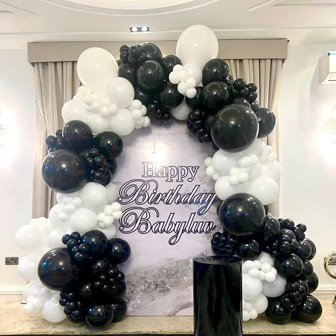 White Black Balloon Garland Arch Kit,120 Pack Matte Latex Black White Balloons for Baby Shower Birthday Wedding Graduation Party Decorations Supplies
