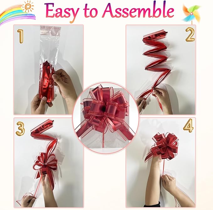 20 PCS Large Pull Bows Gift Wrapping Bows for Wedding Gift Baskets, Party Gift Wrap, Presents Decorating (Red)