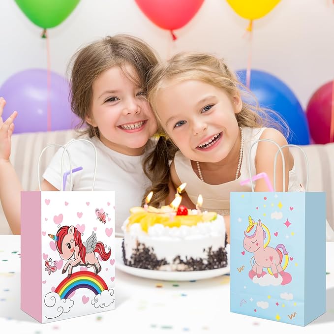 20Pcs Unicorn Party Favor Bags with Handles, Kraft Paper Bags for Rainbow Horse Birthday Party Supplies, Cute Cartoon Unicorn Party Gift Bags Goody Treat Candy Bags for Baby Shower Wedding