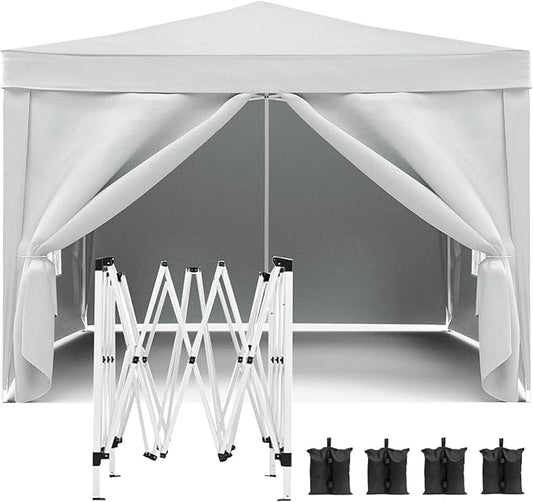 10x10 Pop Up Canopy Tents for Parties, Portable Outdoor Tent with Carry Bag & 4 Sandbags, for Wedding, Patio Events, Commercial, Birthday, Graduation (White, 10x10)