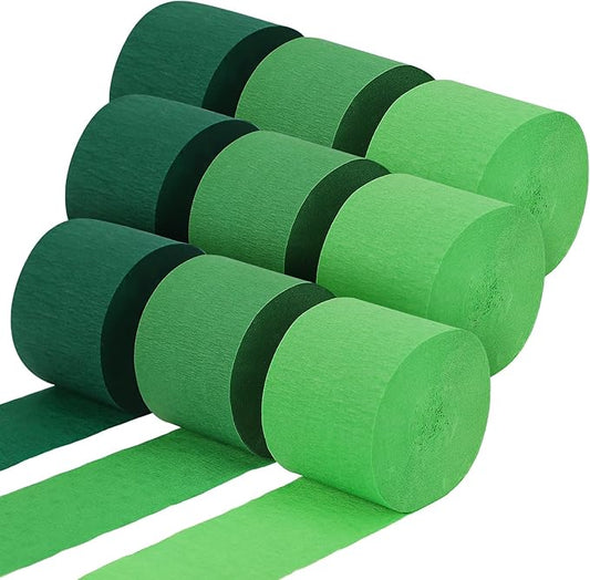 Green Crepe Paper Streamers 9 Rolls 738ft, Green Streamers Party Decorations for Party Wedding Mother's Day Birthday Baby Shower Decor, 1.77 Inch x 82 Ft/Roll