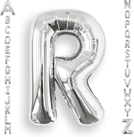 AULE 40 Inch Big Letter Balloon Silver R Large Foil Helium Alphabet Balloons A-Z for Birthday Anniversary Graduation New Year Party Decoration Supplies