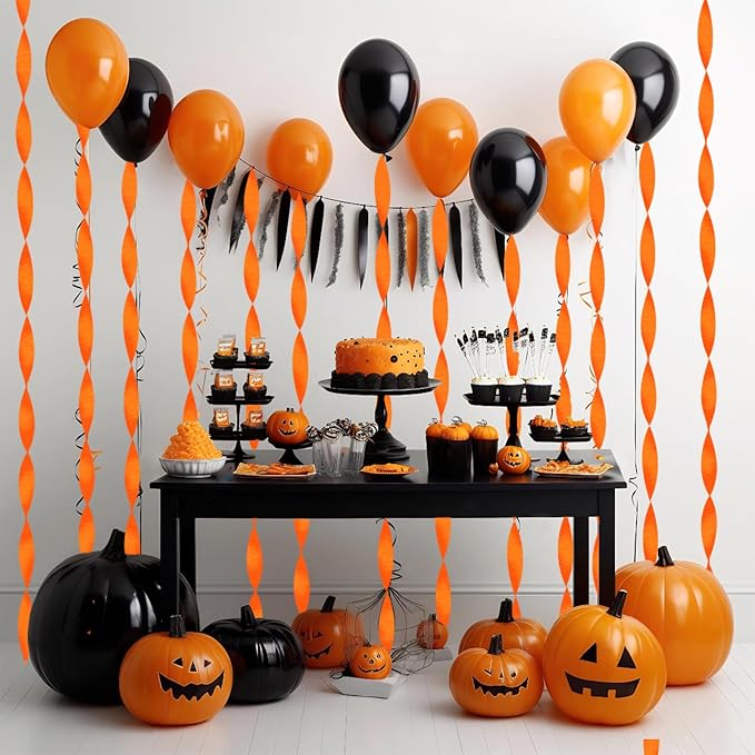 8 Rolls Orange Crepe Paper Streamers Fall Party Streamers Photo Booth Backdrop for Thanksgiving Halloween Birthday Party Decorations（Total 656ft,1.8Inch x 82Ft/Roll）
