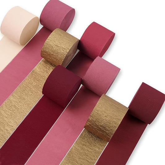 PartyWoo Burgundy Red Crepe Paper Streamers 8pcs 656 ft Pack of Hot Pink Maroon Magenta Crepe Paper Sheets for Wedding Bachelorette Birthday Baby Shower Engagement Graduation Party Decorations