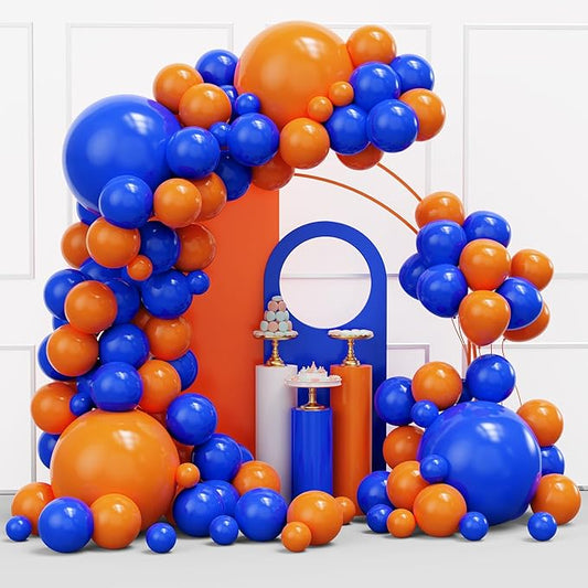 YMSZ Blue and Orange Balloons Arch Kit, 134pcs Royal Blue and Orange Balloons for Birthday, Graduation, Baby Shower Party Decorations